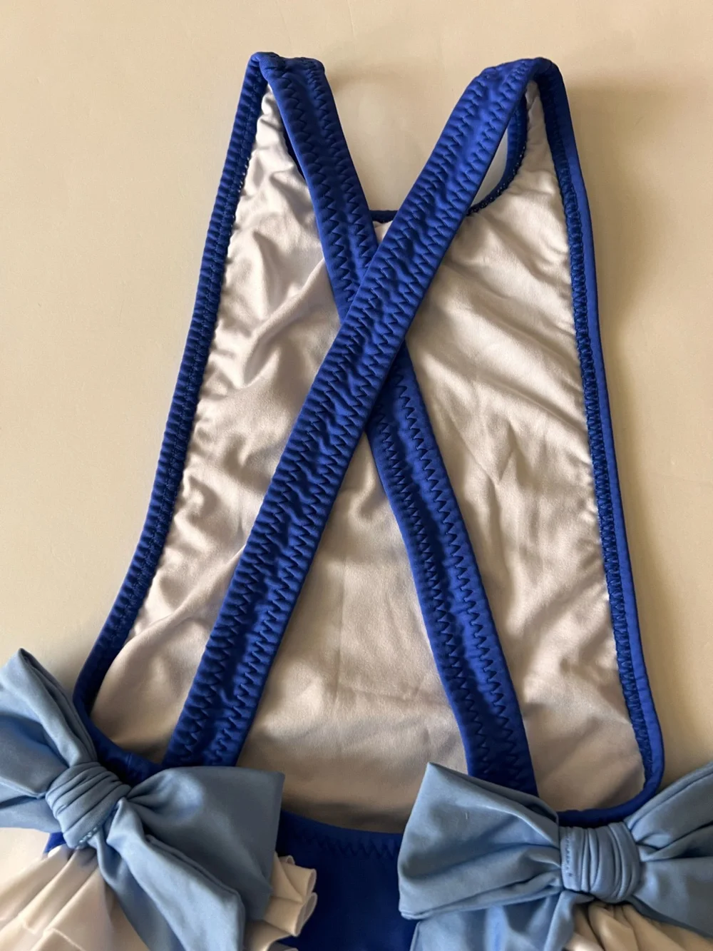 Carpe Summer Royal Blue One-Piece Swimsuit with Cream Ruffle & Light Blue Bow